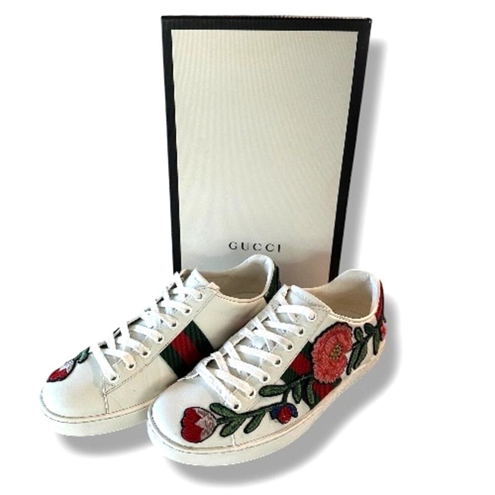Gucci Ace embroidered low-top floral sneakers w signature Web stripe size 36.5